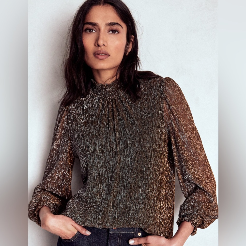 Boden Metallic Bronze High-Neck Blouse US 10